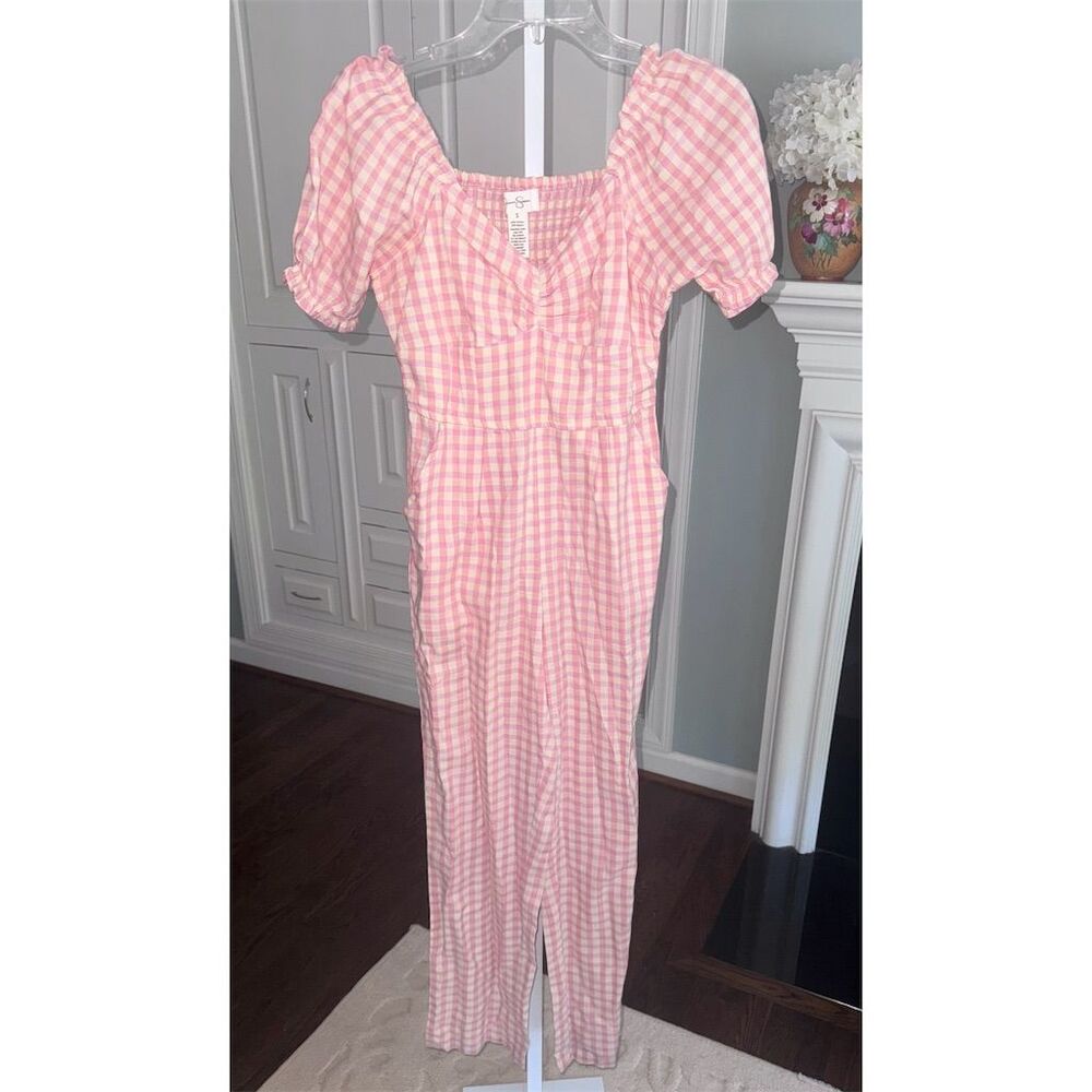 Jessica Simpson Women's Pink Gingham Plaid Jumpsuit‎ Size S Casual Cottagecore